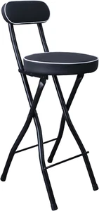 Folding Bar Stool with Back,Tall Folding Chair Leather Padded Portable Stools Co - Picture 1 of 9