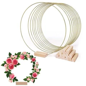 Paquete de 10 anillos de aro artesanales de oro macramé con corona de aro floral de metal grande de 12 pulgadas para - Imagen 1 de 11