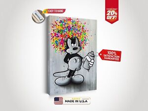 BANKSY Art Black and White Cartoon Mickey Mouse Canvas Pop Art Decor
