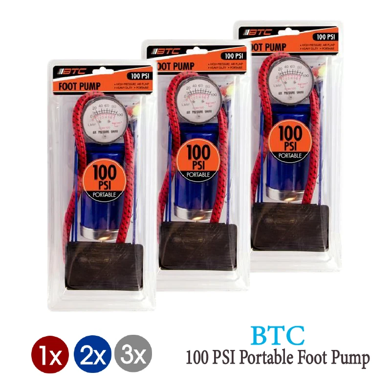 1x / 2x / 3x Foot Pump BTC High Pressure Heavy Duty Portable Easy Gauge 100 PSI - image 1 of 1