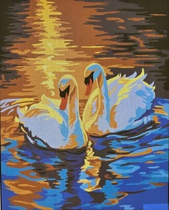 Needlepoint tapestry painted canvas 14.890 Swans (20"x24") GobelinL - Picture 1 of 3