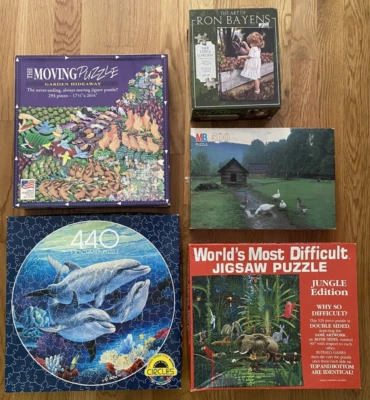 Lot of 5 Puzzles 294-529 Pieces All Complete Jungle Garden Dolphins Farm Animals - Image 1 of 4