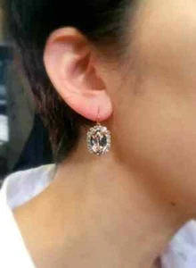 2.00Ct Cut Lab Created Morganite Halo Drop Dangle Earrings 14K Rose Gold Plated - Picture 1 of 6