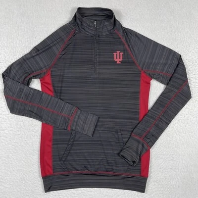 Indiana Hoosiers Shirt Womens Medium Red Gray 1/4 Zip Running Pullover Top - Image 1 of 4