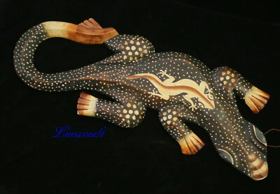 Gecko Echse 30 cm Deko Figur Wanddeko Holzfigur Wandfigur Afrika Asia Salamander - Bild 1 von 2