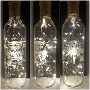 DISCONTINUED.....1 x OWL 2 HAND ETCHED, LIGHT UP BOTTLE, CLEAR BATTERY - Picture 1 of 11