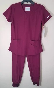Skechers Scrub Set Top & Jogger Pants Women S Small Wine NEW - Picture 1 of 7