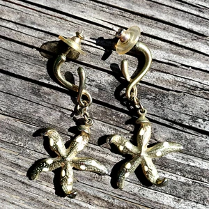 Pendientes vintage de estrellas de mar colgantes colgantes perforados respaldo tropical ropa de playa - Imagen 1 de 5