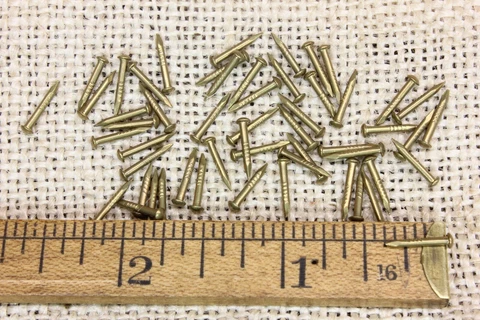 Old 3/8” Solid Brass 50 Vintage Nails Escutcheon Pins Domed Head 18 Gauge Tacks Cover