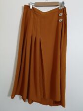 VERONIKA MAINE Burnt Orange Pleated Twill Button A-line skirt Size 14