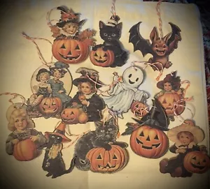 Schmuddeliger primitiver Halloween Christbaumschmuck Vintage Postkarte inspiriert - Bild 1 von 18