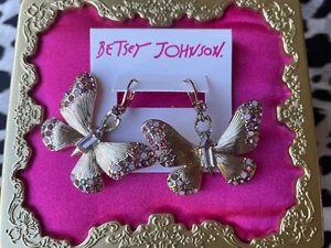 Betsey Johnson Spring In The Air Pink Lavender Crystal Opal Butterfly Earrings - Picture 1 of 2