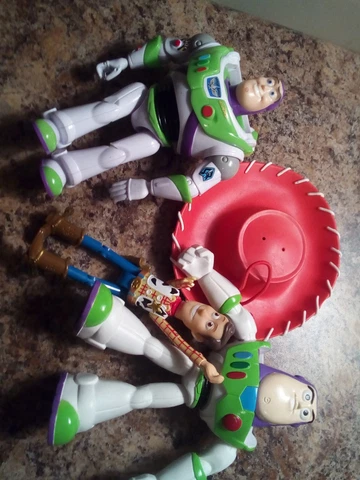 Buzz Lightyear Action Figures Lot With Woody And Woody's Larger Hat Cover