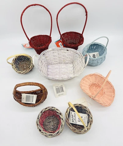 Miniature Vintage Wicker Rattan Woven Baskets Crafters Easter Decor Lot of 9 Cover
