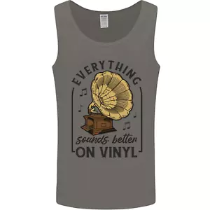 Music Sounds Better on Vinyl Records DJ Mens Vest Tank Top - Picture 1 of 25