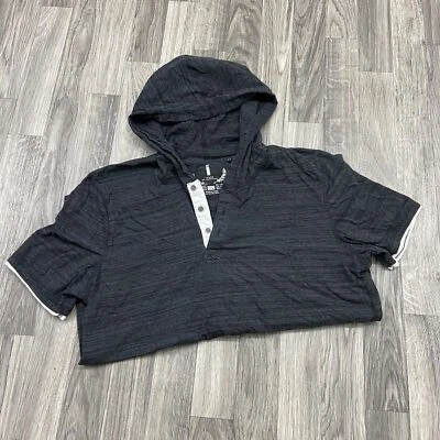 Camiseta Pullover BUFFALO Botón Frontal Manga Corta Negra Con Capucha Para Hombre Talla Grande Foto 1 de 4