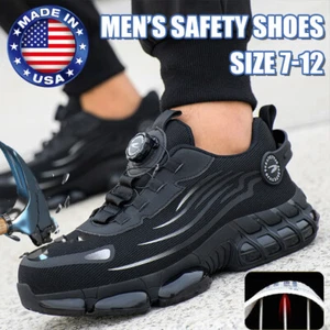 Men Safety Toe Work Shoes Rotating Buckle Breathable Non-Slip Steel Toe Sneakers - Picture 1 of 16