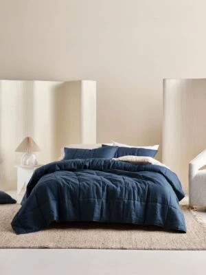 Linen House Nimes Navy Linen Coverlet - Image 1 of 4