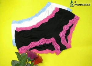 Sexy Silk Knitted Underwear Women's Boyshorts  W/ Lace Boy Panties Solid Size... - Picture 1 of 3