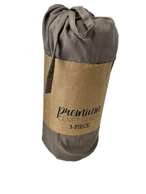 IEnjoy Premium Duvet Cover Set 3 Piece Taupe Full Queen New With Bag - Image 1 of 4