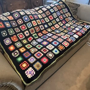 Vintage “Roseanne” Crochet Granny Square Multicolor Afghan Throw Blanket 61x45" - Picture 1 of 17