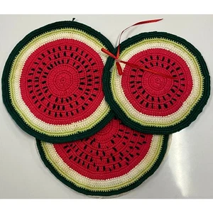 Vintage Handarbeit Unikat 3er Set Runde Wassermelone Hot Pads Verschiedene Größen - Bild 1 von 6