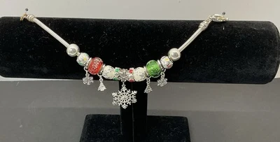 Brighton 8" Silver Snake Chain Charm Bracelet Christmas Beads And Charms - Image 1 of 4