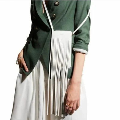 REE PROJECTS Do Fringe Leather Neck Pouch White Leather Crossbody Sling Bag - Image 1 of 4