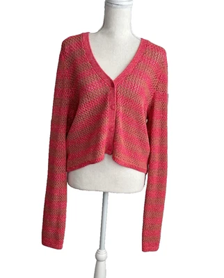 Rag & Bone Pink Stripe Carson Open Knit Cardigan Large Fall Boxy Colorful Winter - Image 1 of 4