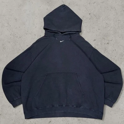 VINTAGE 90s Nike Black & White Embroidered Center Swoosh Hoodie Men’s Size XXL - Image 1 of 4