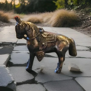 Vintage Copper Brass Semi Hollow Cowboy Saddle Horse Figurine - Picture 1 of 6
