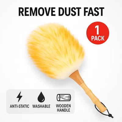 Plumero Plumero Lana de Cordero 14.9 pulgadas Mango de Madera Lavable Limpiador de Polvo Hogar Coche Foto 1 de 4