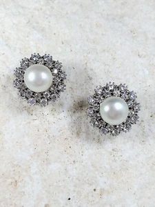 ORECCHINI Arg.925 con PERLE NATURALI FW 9,5-10 e SWAROVSKI diametro 20mm - Foto 1 di 4