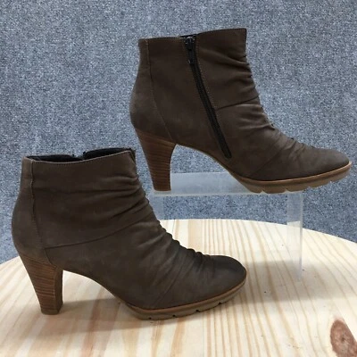 Paul Green Boots Womens US8.5 UK6 Gina Casual Ruched Bootie Brown Leather Heels - Image 1 of 4