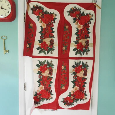 Floral Poinsettia Christmas Stocking Fabric Panel Elegance R.E.D. XM00-30 44x29 - Image 1 of 4
