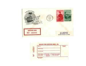 1955 Certified Mail # FA1 First Day Cover With Original Receipt D.C. Cancel - Picture 1 of 2