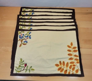 Williams Sonoma Placemats Embroidered Berries Leaves Branches Brown Set of 7 - Picture 1 of 12