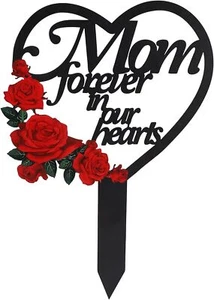 Mom Memorial Rose Metal Stakes Cemetery Grave Plaque Stake Markers Waterproof... - Picture 1 of 1