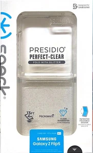 Speck Presidio Perfect Fold Samsung Galaxy Z Flip5 Case - Clear/Gold Glitter - Picture 1 of 3