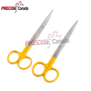2 Operating Surgical Scissors YELLOW Color Handle 5.5" CVD & STR SHARP/SHARP - Picture 1 of 2