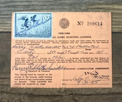 #RW22 1955 Federal Duck Stamp ***WISCONSIN*** Hunting Permit License - Image 1 of 2