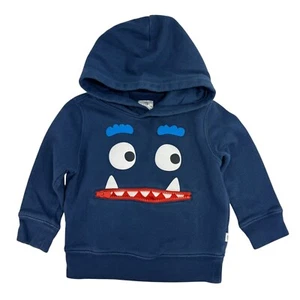 Baby Gap Toddler Monster Hoodie Boy 2T Navy Blue Cotton Blend 3D Zipper Mouth - Picture 1 of 7