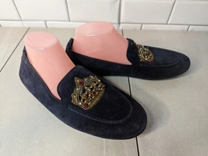 Dolce & Gabbana Men's Blue Suede Encrusted Crown Patch Loafers Size 7 UK 8 US - Picture 1 of 24
