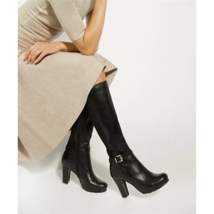 Dune Sareena Black Leather Heeled Knee High Boots Black Size UK 5 (38) NEW - Picture 1 of 10