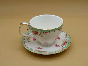Gracie China by Coastline Imports Teacup and Saucer Set Rose W/Gold Trim - Picture 1 of 4