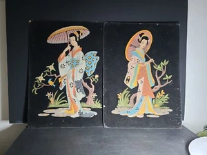 Paint by Number on Black Velvet Geisha set AS IS - Picture 1 of 14