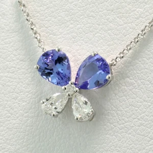 Tanzanita Diamante Mariposa A Cadena 750er Oro Blanco Tierschmuck Gema - Imagen 1 de 6