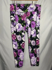Victoria's Secret Floral Essential High Waist 7/8 Leggings Black Purple Pink 16 - Picture 1 of 6