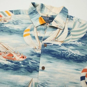 Polo Ralph Lauren Hemd Herren Large Blau Schlaufenkragen Segelboote Classic Fit - Bild 1 von 11