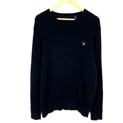 Pull homme GANT taille 2XL col rond coton gaufré tricot bleu pull - Photo 1/4